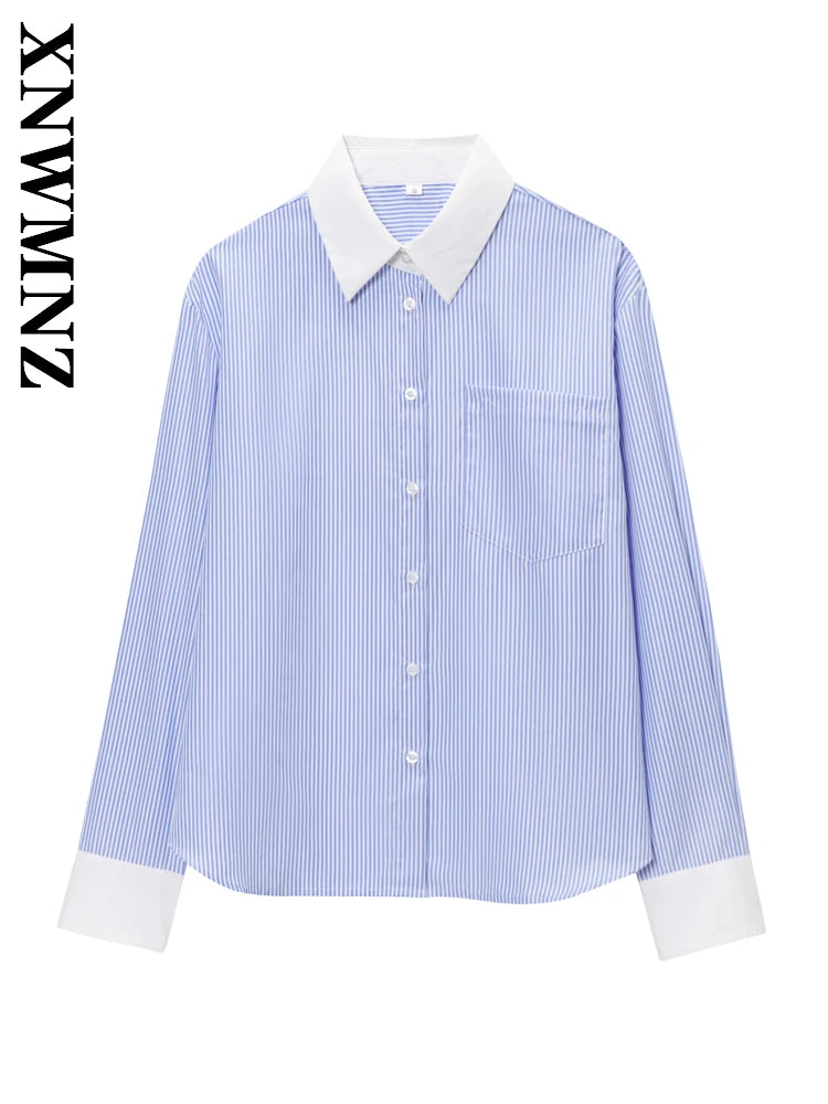 XNWMNZ 2025 Summer Women Clothing Commuting Fashion Turn-down Collar Top Casual Lady Long Sleeve Shirt Simple Long Sleeve Top