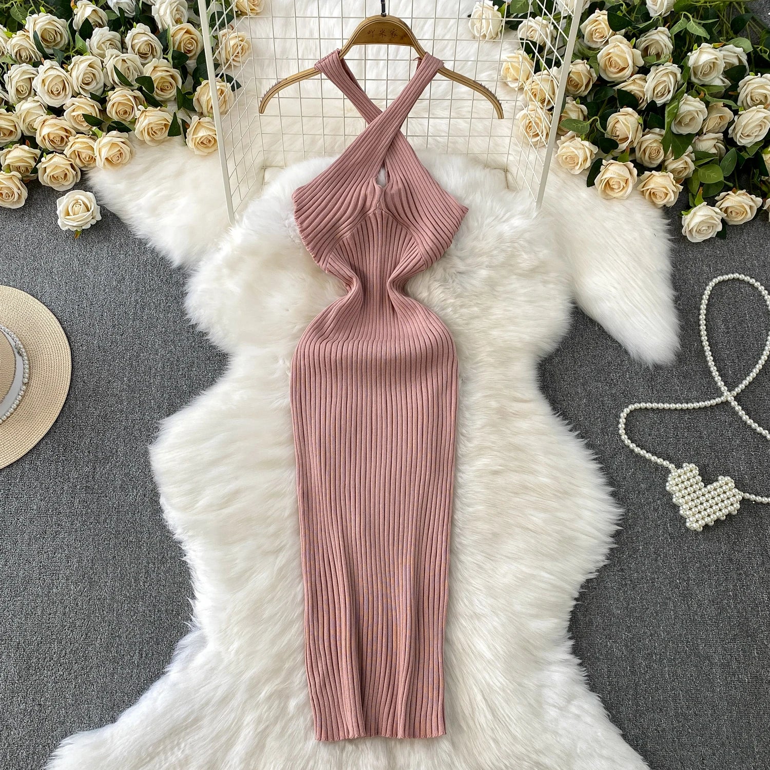 Crossing Chic Fashion Sexy Package Hips Solid Knitted Summer Dress 2025 Women Slim Elastic Bodycon Party Dress Streetwear Outfit