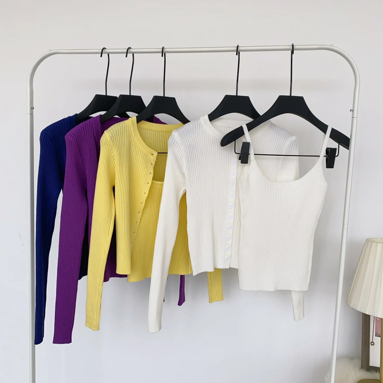 2026 New Summer Autumn Women Long Sleeve Single Breasted Solid Color Cardigan + Sleeveless Slim Tank Tops Two Pieces