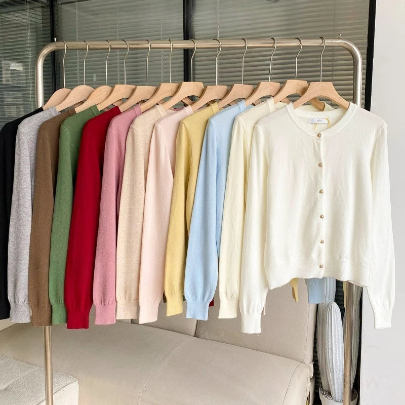 Korean Fashion Button Up Cardigans 2026 Autumn Winter Casual Warm O-neck Long Sleeve Single Breasted Slim Knitwears Sweater