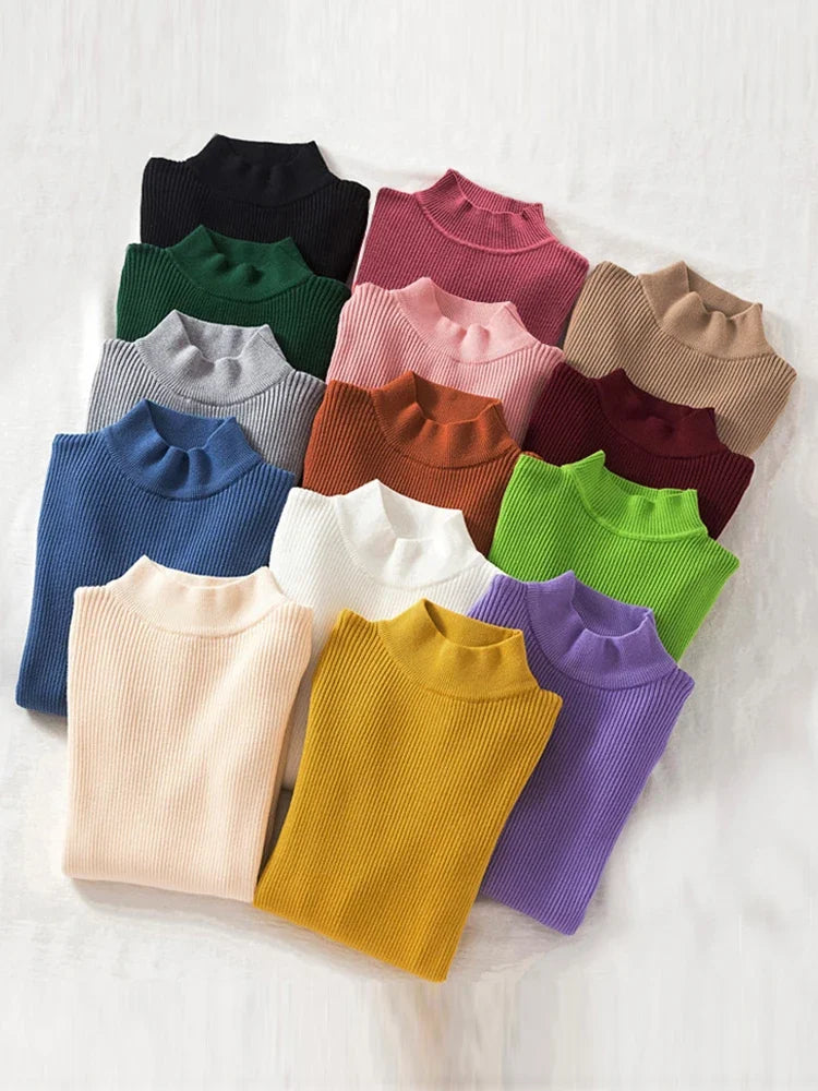 2026 Autumn Winter Women Pullover Sweater Fashion Half Turtleneck Knitted Female Jumper Long Sleeve Winter Soft Elastic Tops