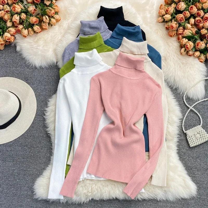 2026 New Autumn Winter Turtleneck Long Sleeve Knitted Pullovers Solid Color Multi Color Cashmere Basic Soft Sweaters