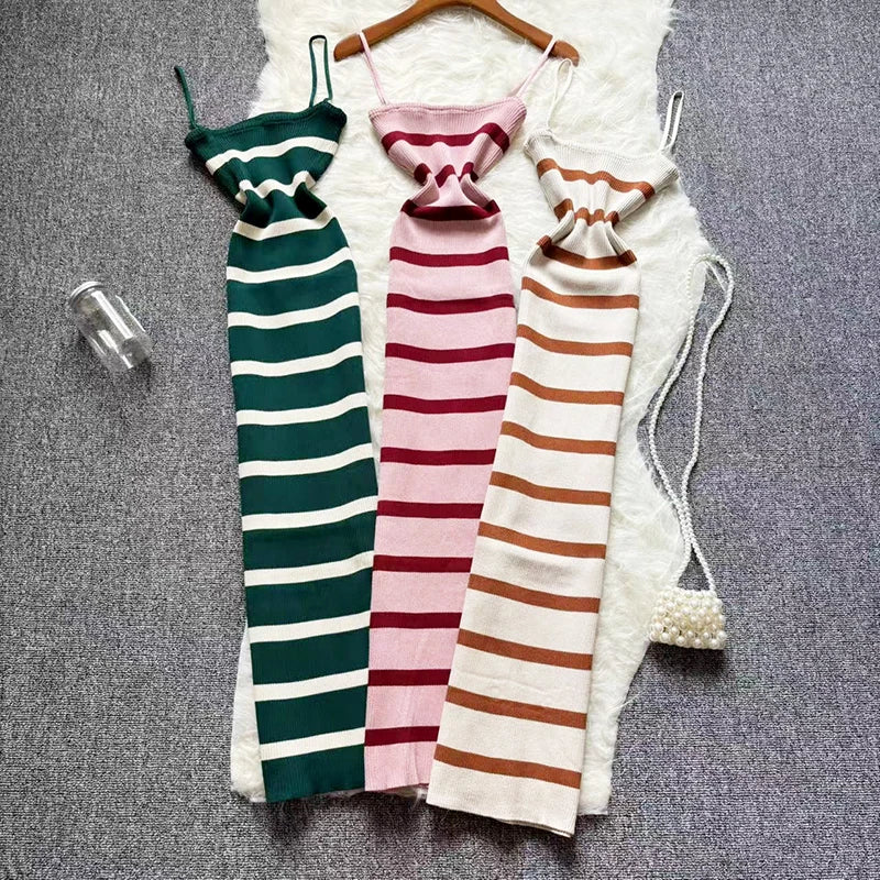 New Chic Fashion Sexy Wrap Hips Strip Knitted Summer Dress Women Slim Elastic Bodycon Maxi Long Dress Streetwear Outfits Vestido