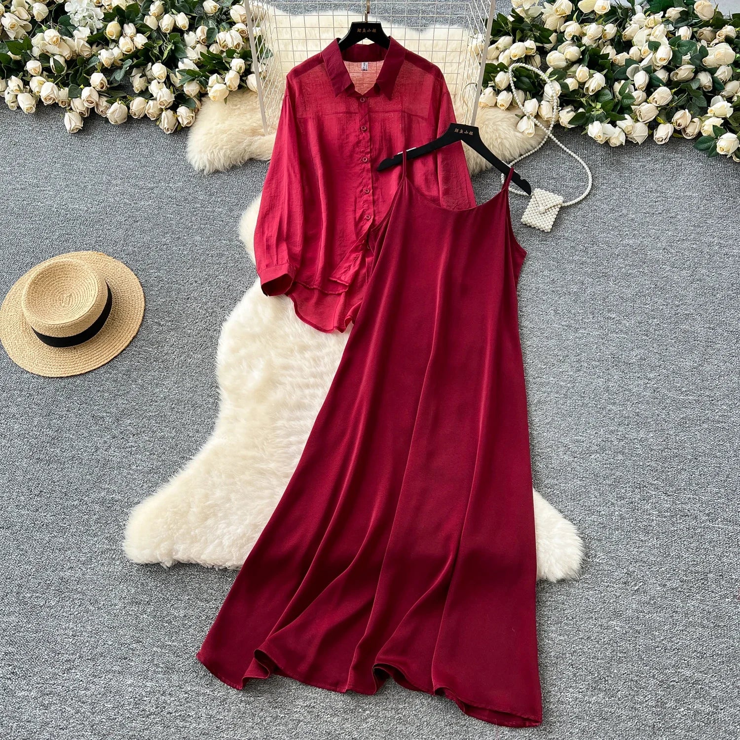 New Solid Sexy Single Breasted loose  Elastic Slim Two Piece Set Elegant office lady  Summer Korean Fashion Vestidos