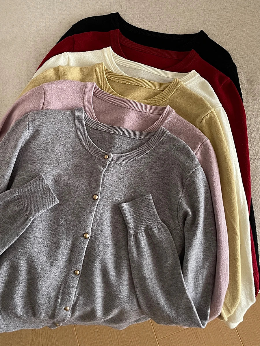 2026 Autumn Winter New Cardigan Women's Tops Retro Single Breasted Female Casual Solid Long Sleeve Knitted Sweater