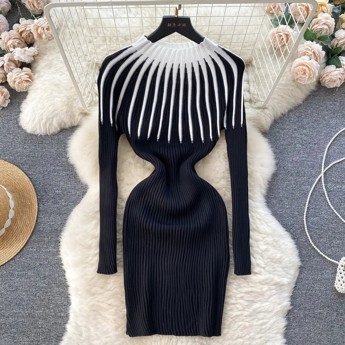 2026 New Chic Fashion Sexy Wrap Hips Mini Dress Autumn Winter Elegant Y2K Gradient Knitted Sweater Dress Lady Party Vestidos