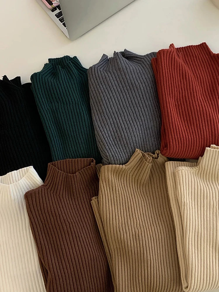 2026 chic Autumn winter Sweater Pullovers Women Long Sleeve casual turtleneck warm basic Sweater knit Jumpers top