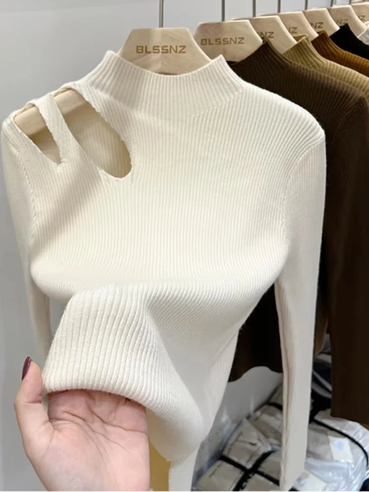 2026 Turtleneck Knitted Women Sweater Ribbed Pullovers Autumn Winter Basic Women Sweaters Fit Soft Warm Tops
