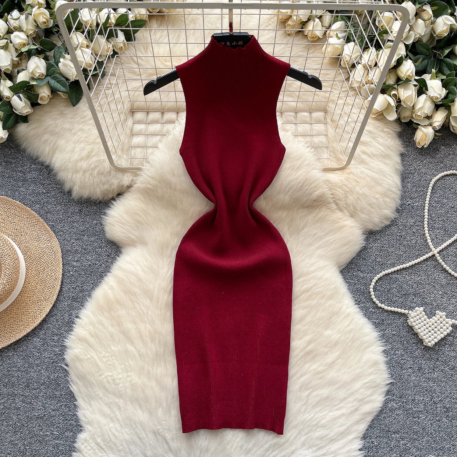 Half High Collar Summer Lace Up Sexy Short Dress Women Sleeveless Slim Sundress Knitted Mini Bodycon Dress Streetwear Outfit